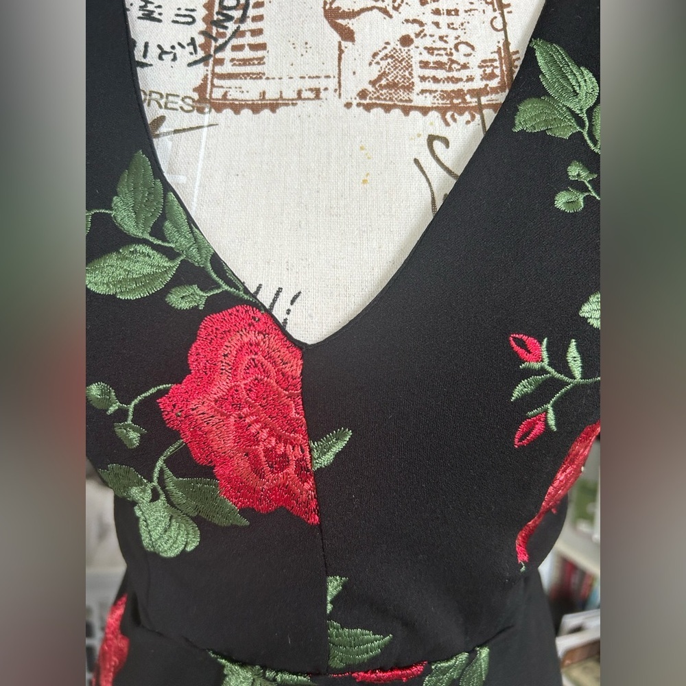 Emerald Sundae black mini dress with embroidered roses size small - Picture 2 of 10